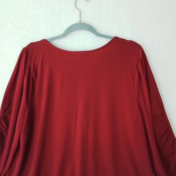 Adrienne‎ Vittadini Long Sleeve Plus Size Blouse 2X in Red w/ Lace - Picture 7 of 11